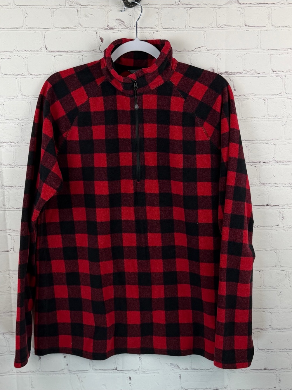 Eddie Bauer Red & Black Buffalo Plaid Quarter-Zip Fleece XL Cabincore, gorpcore
